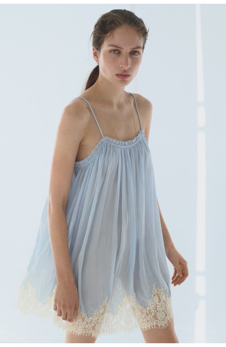H&M Lace-trimmed chiffon strappy dress, Alternate, color, Light Blue