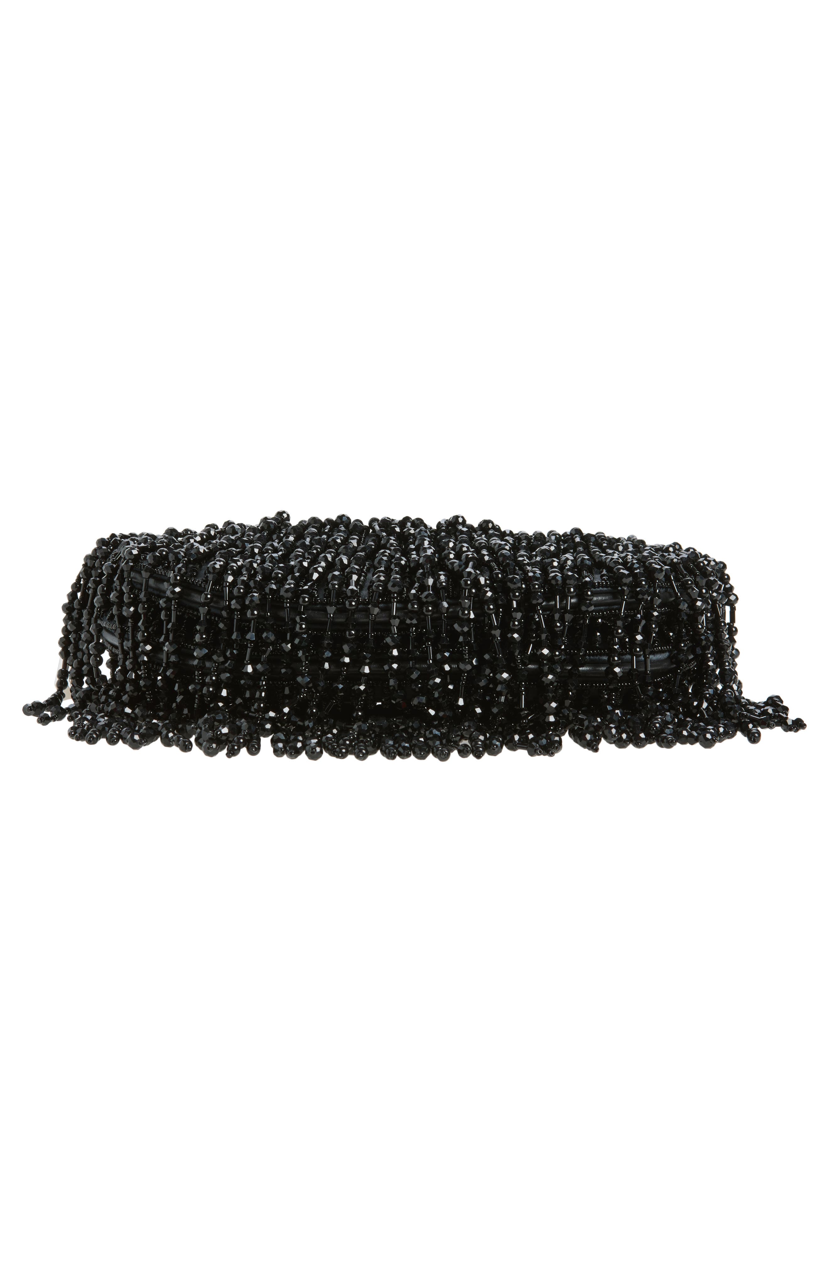 Beaded Fringe Baguette Bag, Alternate, color, BLACK