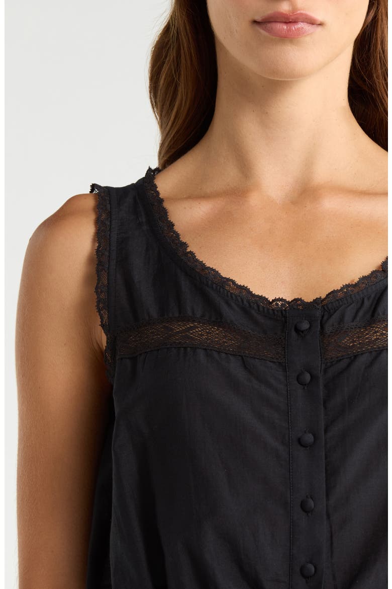 Allegra Lace Trim Button-Up Crop Top, Alternate, color, BLACK