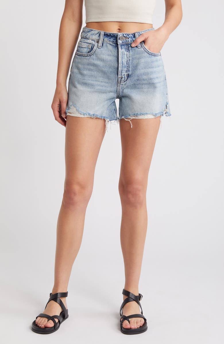 HIDDEN JEANS Raw Hem Side Slit Denim Shorts, Main, color,