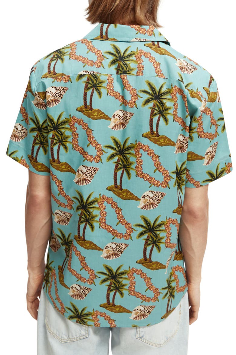 Hawaii Print Short Sleeve Cotton Button-Up Shirt, Alternate, color, GREEN