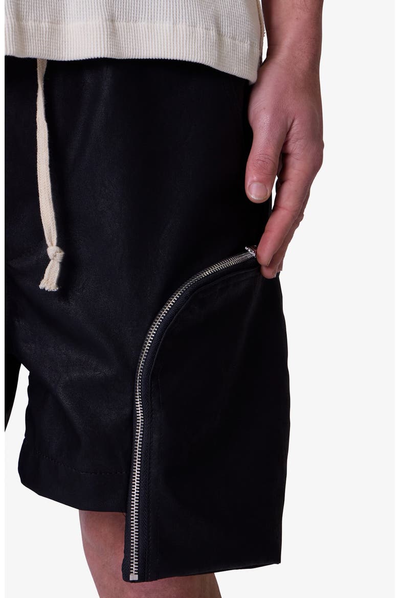 Faux Leather Pocket Geo Shorts, Alternate, color, BLACK