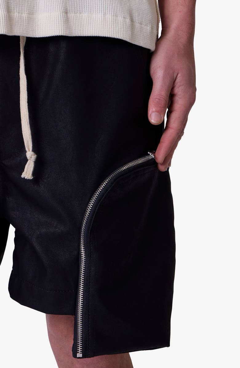 mnml Faux Leather Pocket Geo Shorts, Alternate, color, Black