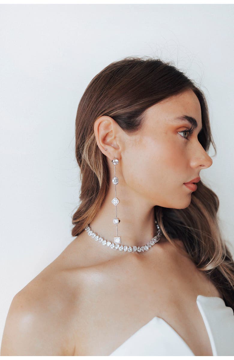 Untamed Petals Carmela Bezel Crystal Drop Earrings, Alternate, color, Silver