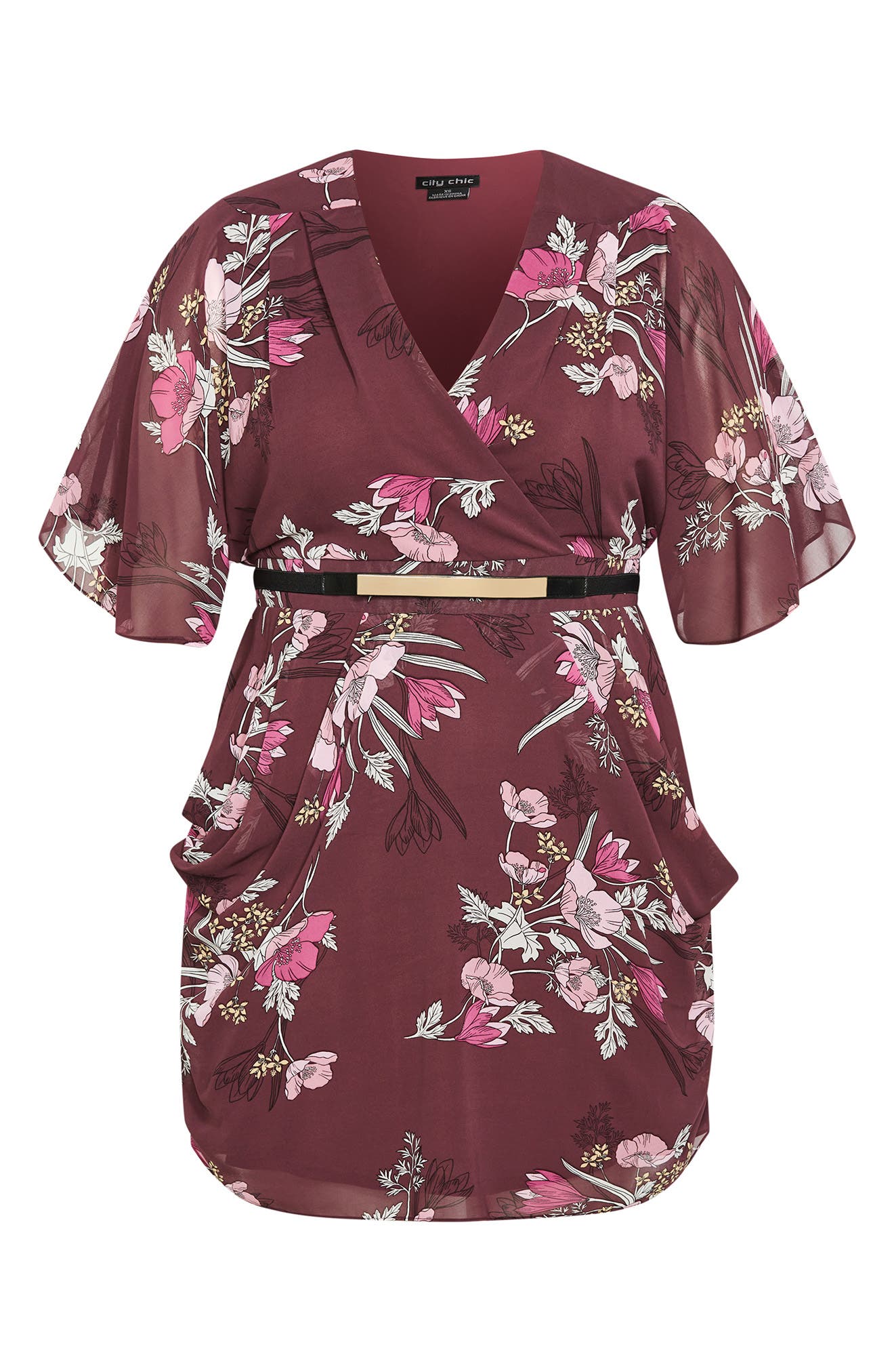 City Chic Lila Floral Print Faux Wrap Dress (Women) | Nordstromrack