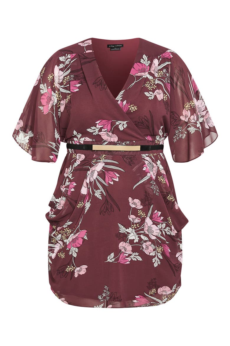 Lila Floral Print Faux Wrap Dress, Alternate, color, OXBLOOD FULL BLOOM