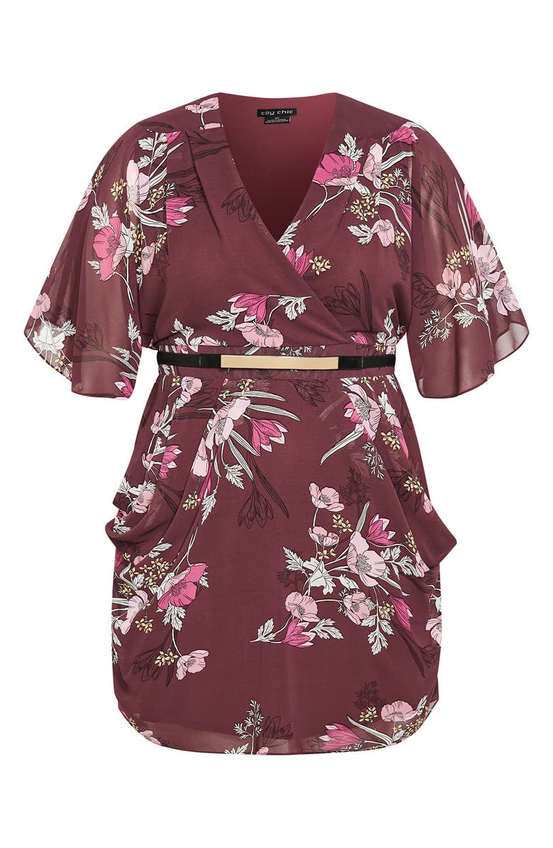 City Chic Lila Floral Print Faux Wrap Dress, Alternate, color, 