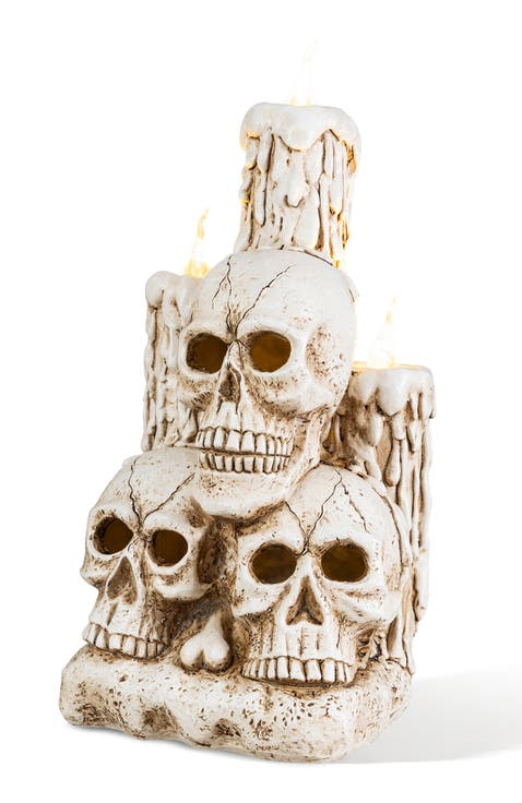 Halloween Lighted Resin Reaper Skulls Candles Figurine
