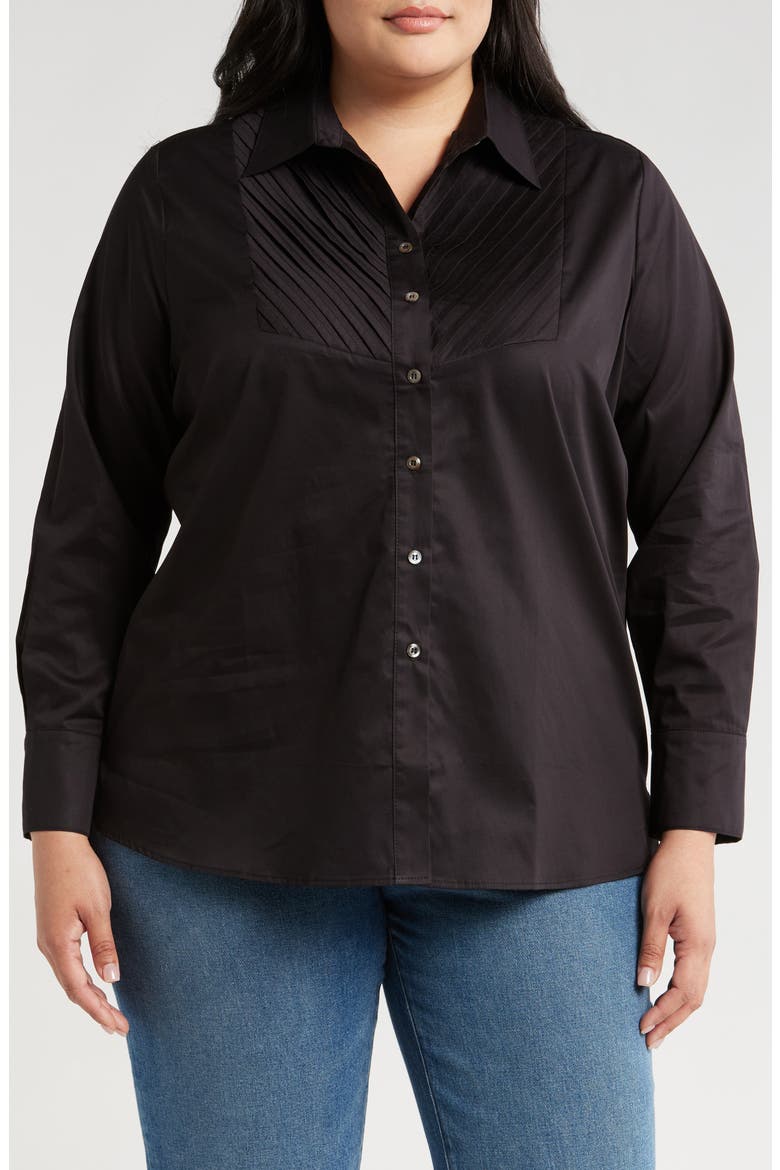 Kaliyah Pleated Button-Up Shirt, Main, color, BLACK