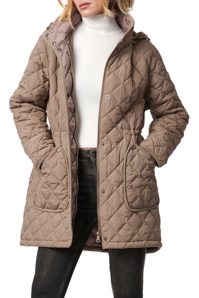 Diamond Quilted Hooded Puffer Coat, Main, color, DUSTY TAUPE