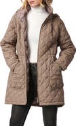Bernardo Diamond Quilted Hooded Puffer Coat