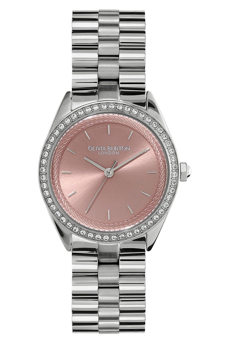 Bejewelled Bracelet Watch, 34mm, Main, color, SILVER/ ROSE