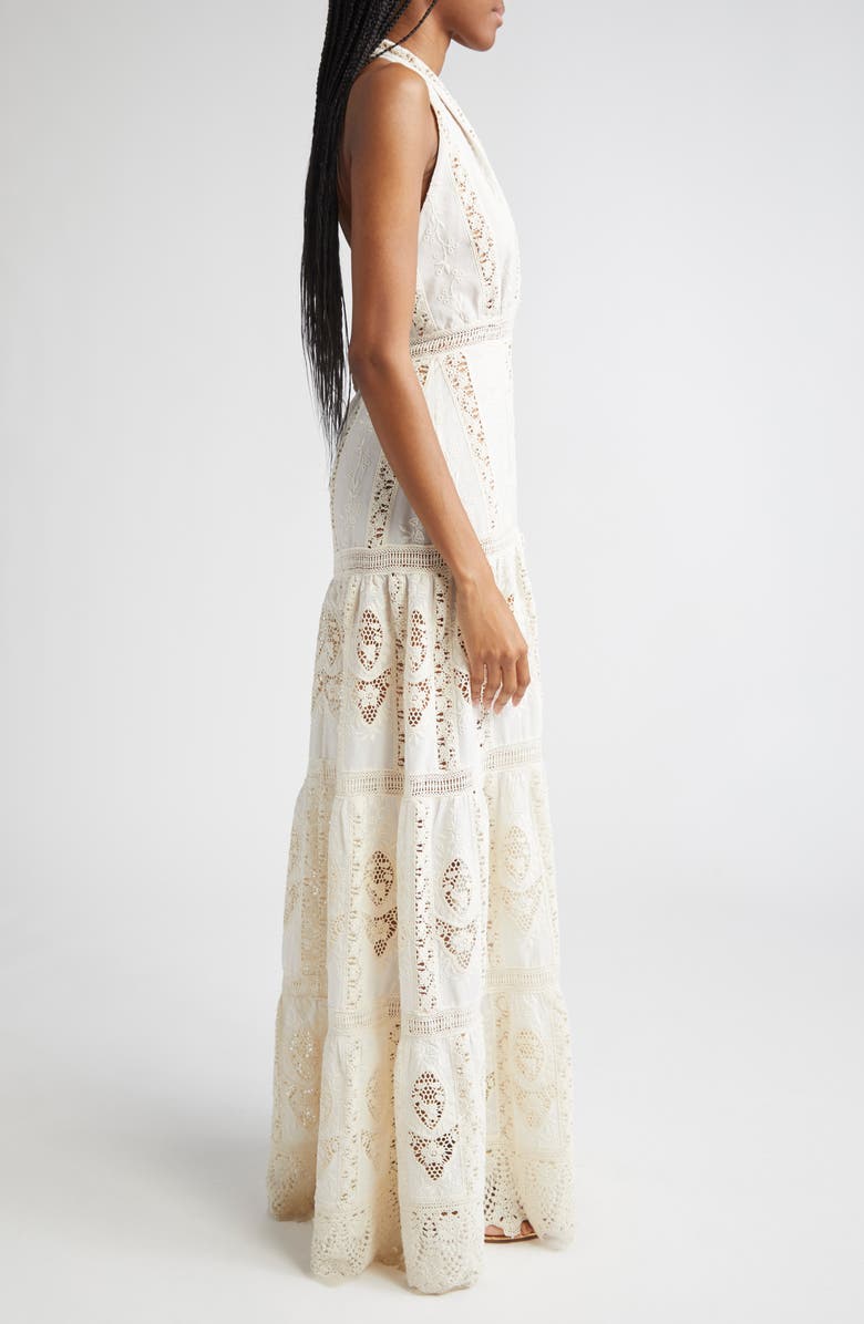 Johanna Ortiz Luz Embroidered Halter Maxi Dress, Alternate, color, Ecru