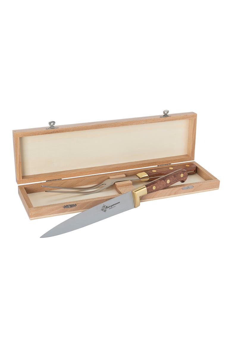 Le Thiers Prince Gastronome Carving Knife and Fork 2-Piece Set, Alternate, color, WOOD AND GOLD BRASS