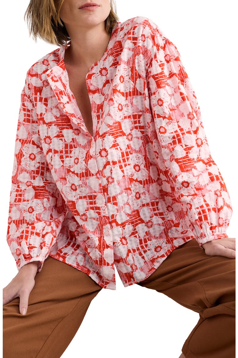 Radiance Floral Organic Cotton Button-Up Shirt, Main, color, PATCHWORK BLOOM CHALK