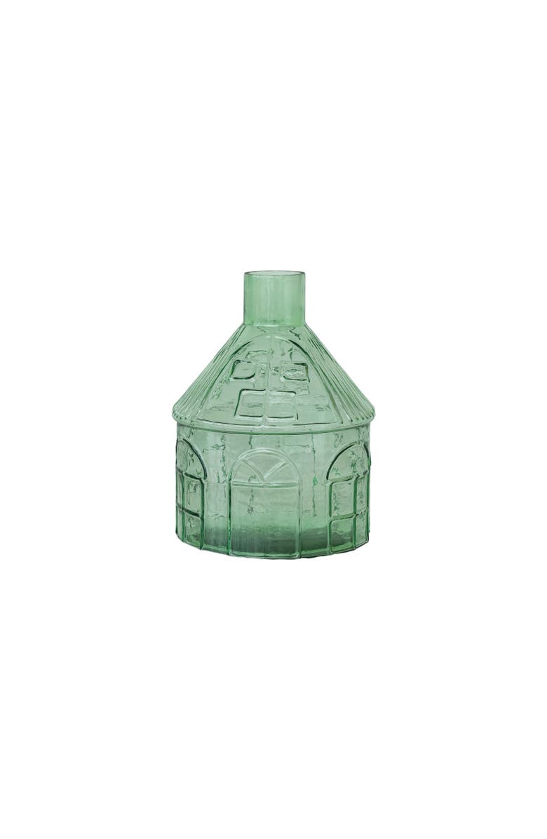 Storied Home Glass House-Shaped Vase, Main, color, Green