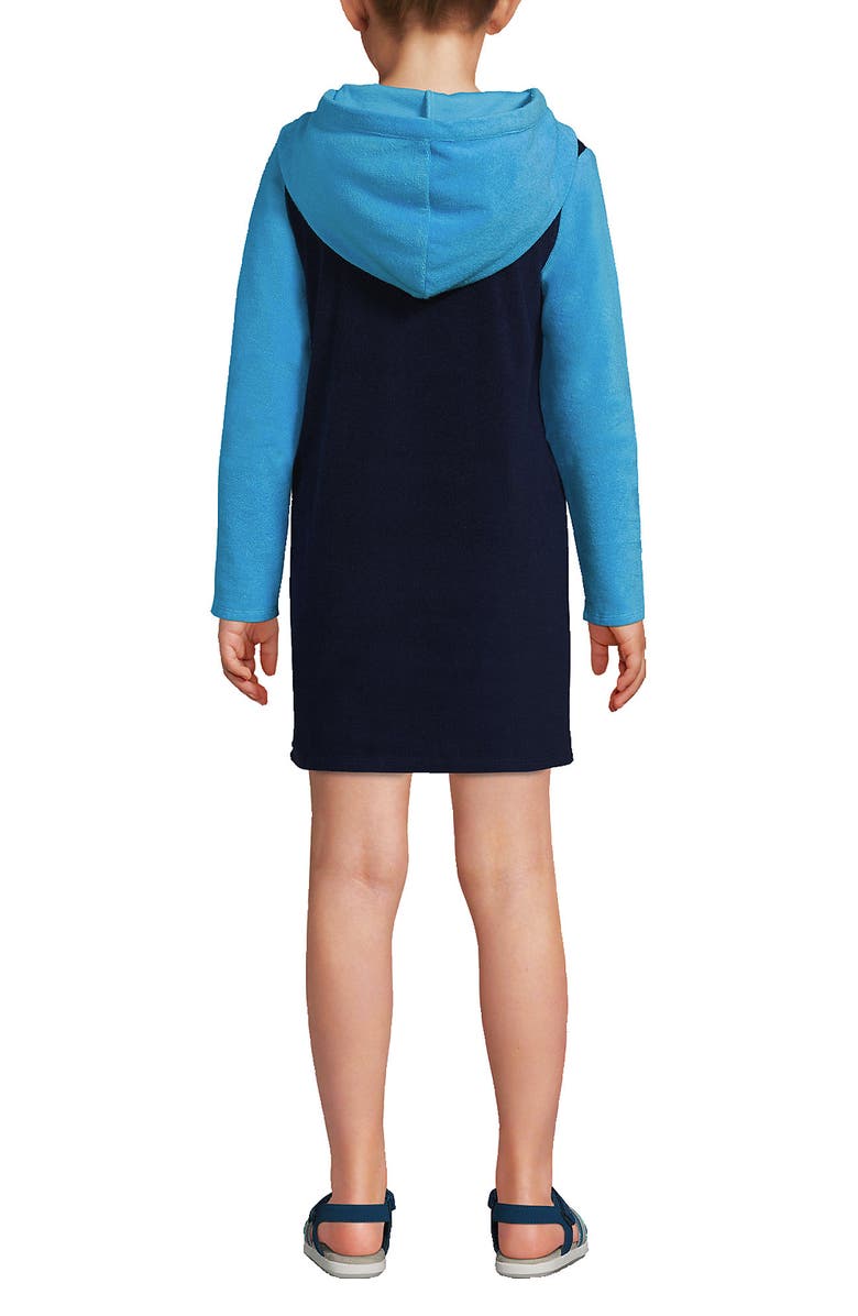 Lands' End Girls Terry Pullover Cover-up, Alternate, color, Deep Sea Navy Colorblock