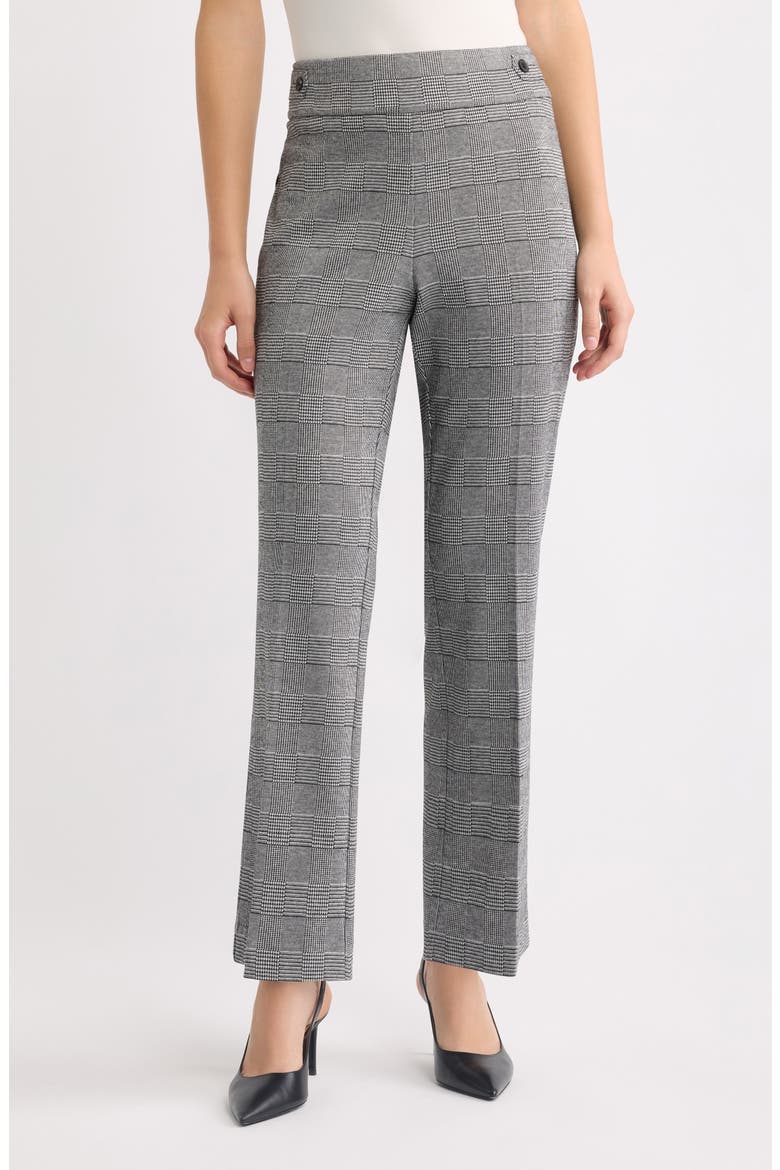 Glen Plaid Pull On Side Tab Wide Leg Trousers, Main, color, ANNE BLACK/ WHITE DOVE