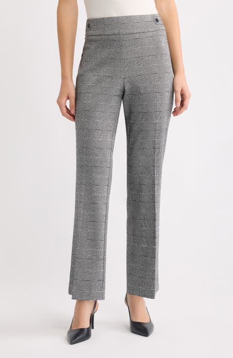 Glen Plaid Pull On Side Tab Wide Leg Trousers