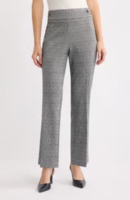AK ANNE KLEIN Glen Plaid Pull On Side Tab Wide Leg Trousers