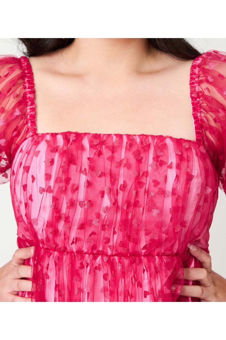 Plus Size Puff Sleeve Love Interest Babydoll Dress, Alternate, color, Hot Pink W/ Hearts
