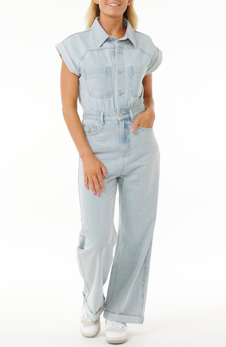 Rip Curl The Search Short Sleeve Denim Boilersuit, Main, color,