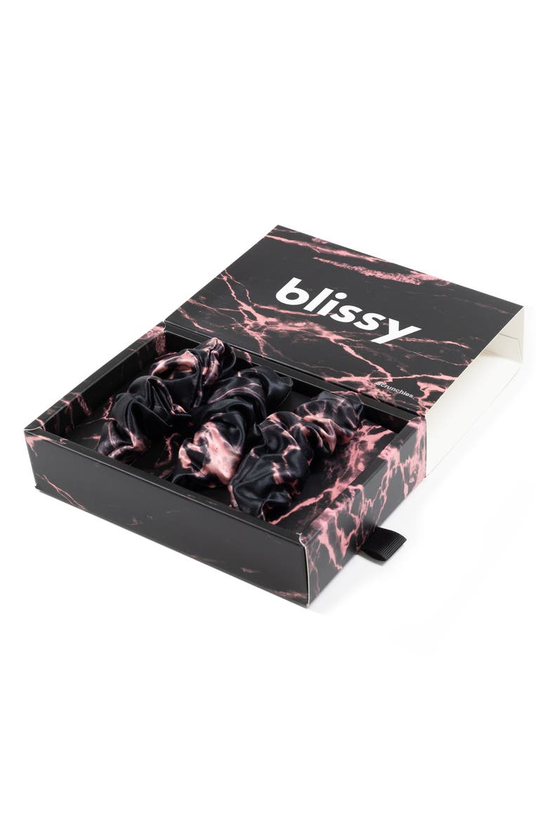 BLISSY 3-Pack Silk Scrunchies, Alternate, color, Rose Black Marble