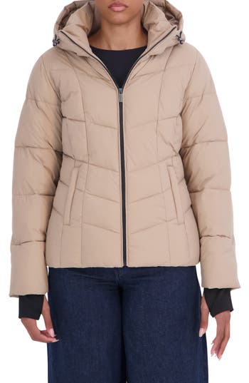 Sebby Stretch Short Puffer Jacket In Khaki