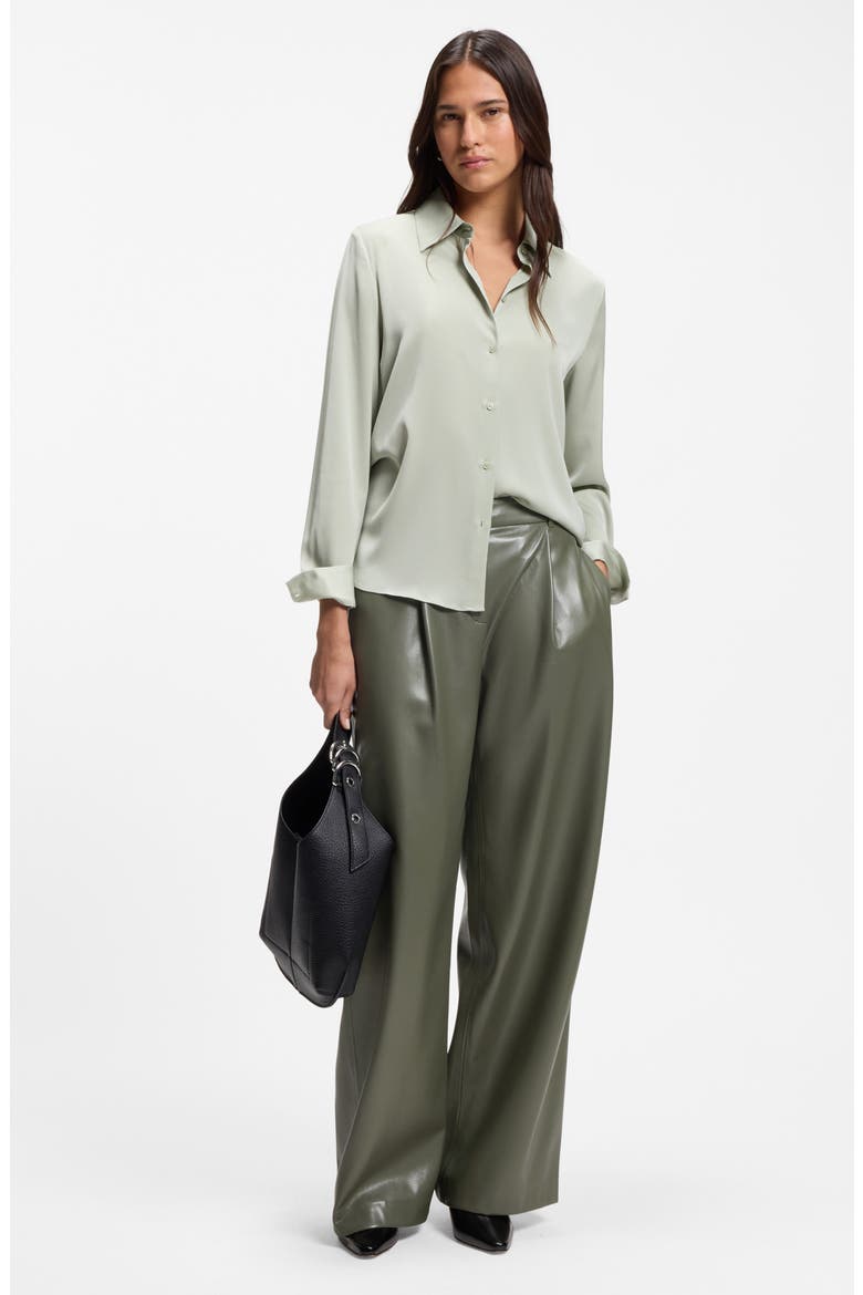 Tiana Pleated Faux Leather Pants, Alternate, color, TEA LEAF