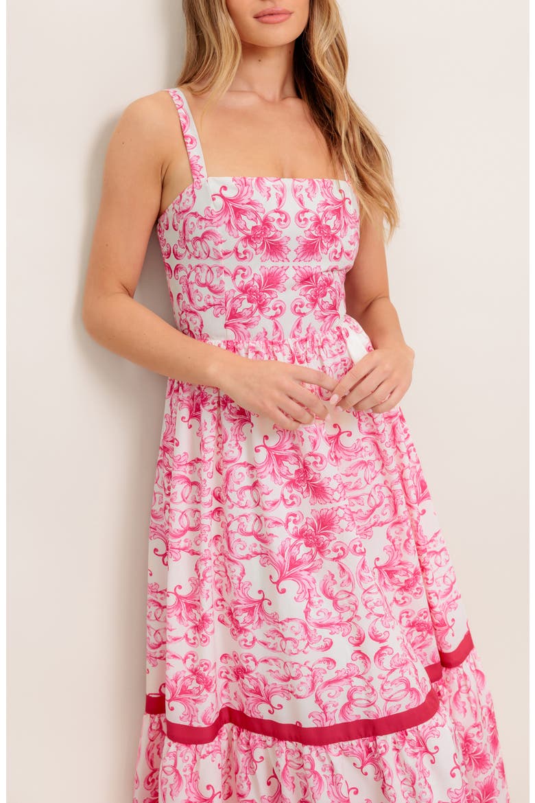 Tiered Hem Midi Dress, Alternate, color, IVORY FUCHSIA