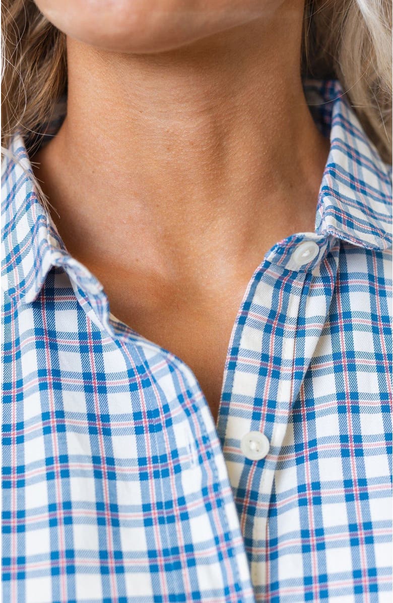 Hope & Henry Women's Organic Button Front Midi Dress, Alternate, color, Ivory And Blue Check