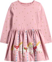 Mini Boden Kids' Carousel Appliqué Long Sleeve Cotton Dress