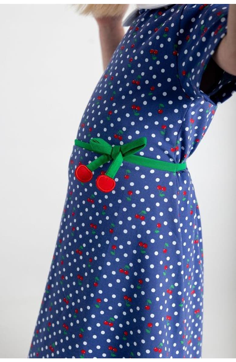 Florence Eiseman Polka Dot Cherry Printed Knit Dress, Alternate, color, Blue Cherry Print