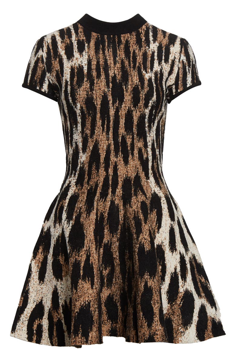 Balmain Leopard Jacquard Fit & Flare Minidress, Alternate, color,