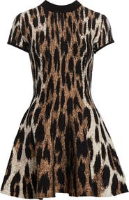 Balmain Leopard Jacquard Fit & Flare Minidress