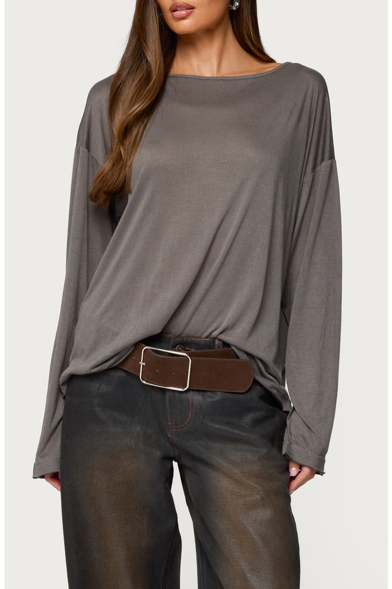 Oversize Semisheer Boat Neck Top, Main, color, GRAY