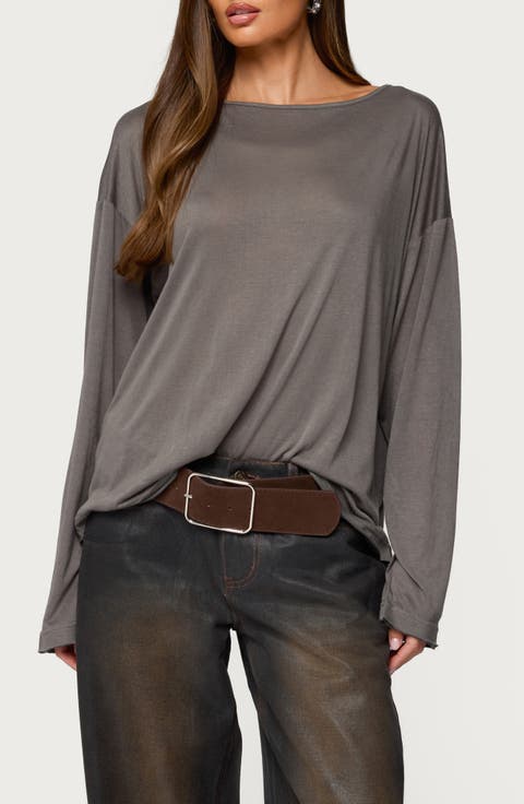 Oversize Semisheer Boat Neck Top