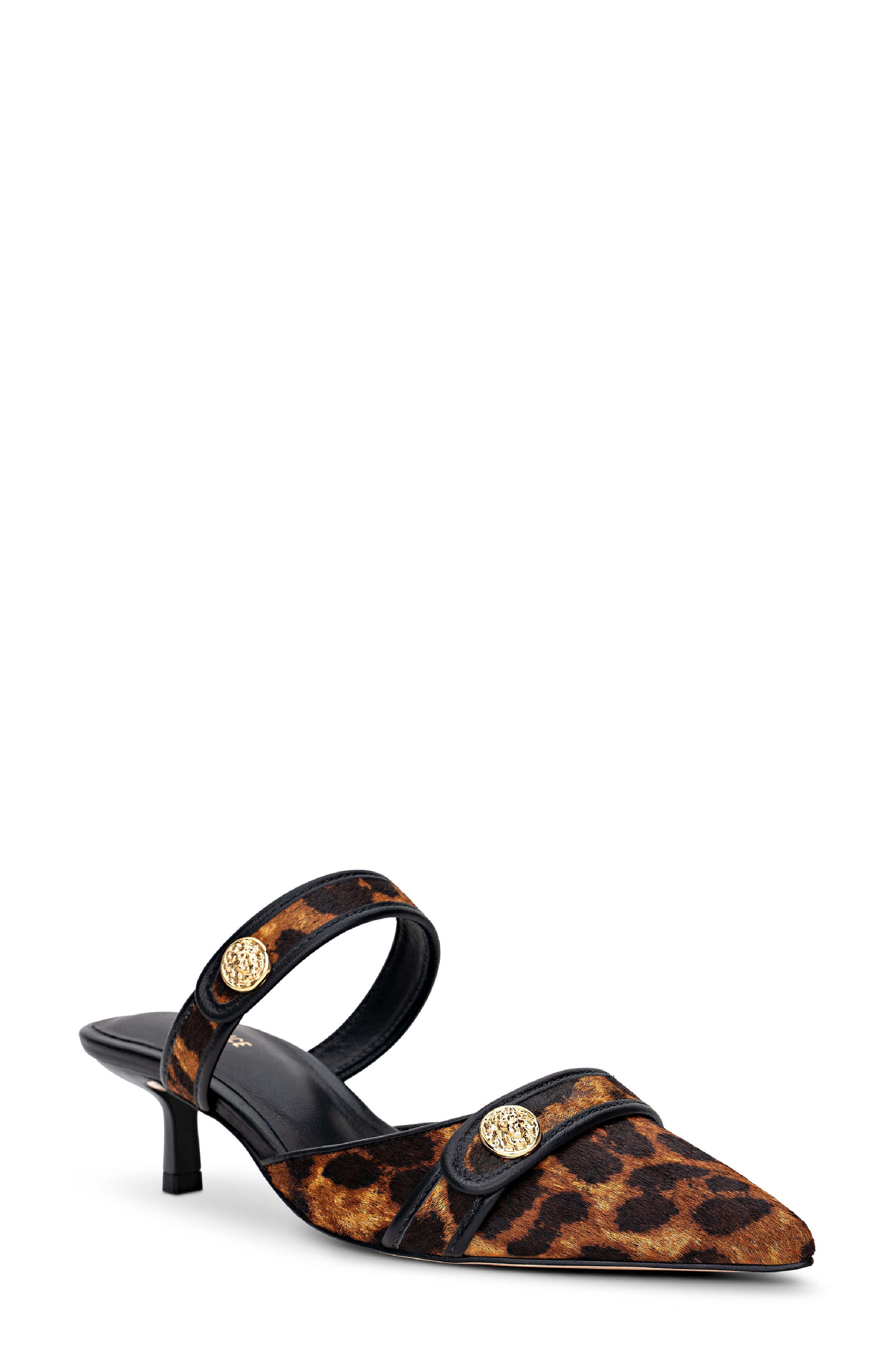 L'AGENCE Gilliane II Mary Jane Pointed Toe Kitten Heel Mule, Main, color, Leopard Hair Calf