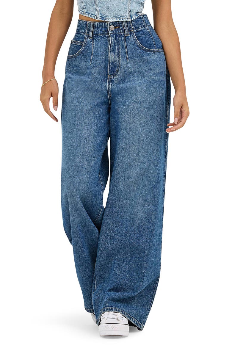 High Waist Pleated Wide Leg Jeans, Main, color, MID CHAPTER