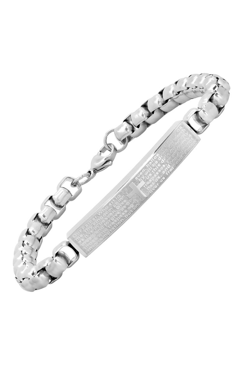 Men's Stainless Steel Lord's Prayer Box Chain Bracelet, Alternate, color, METALLIC
