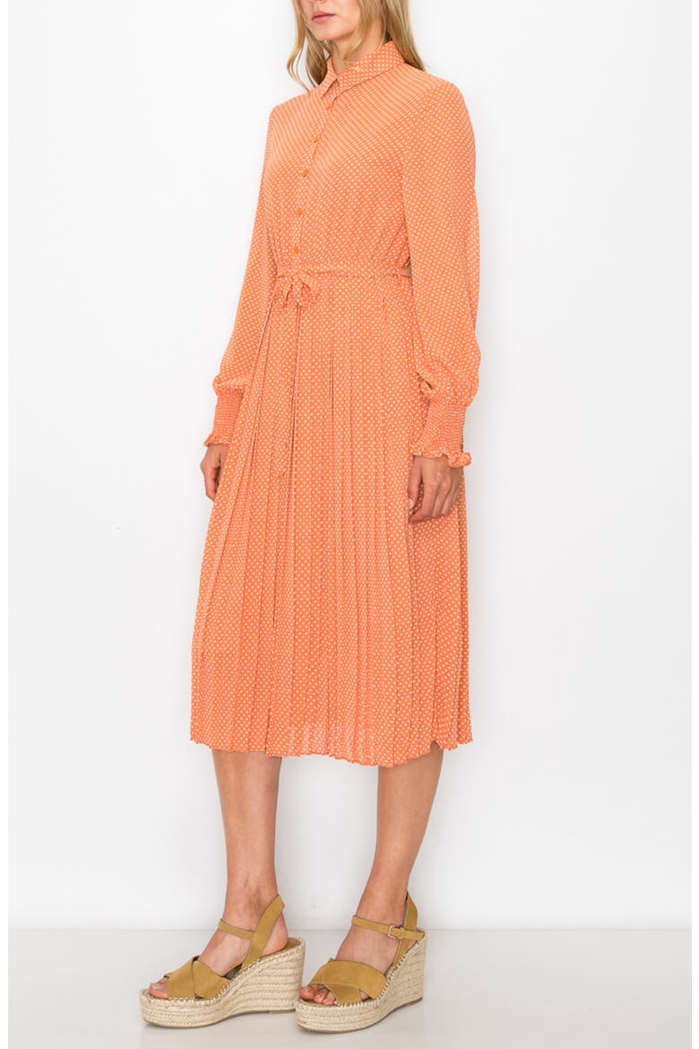 Pleated Chiffon Midi Dress, Alternate, color, MELON