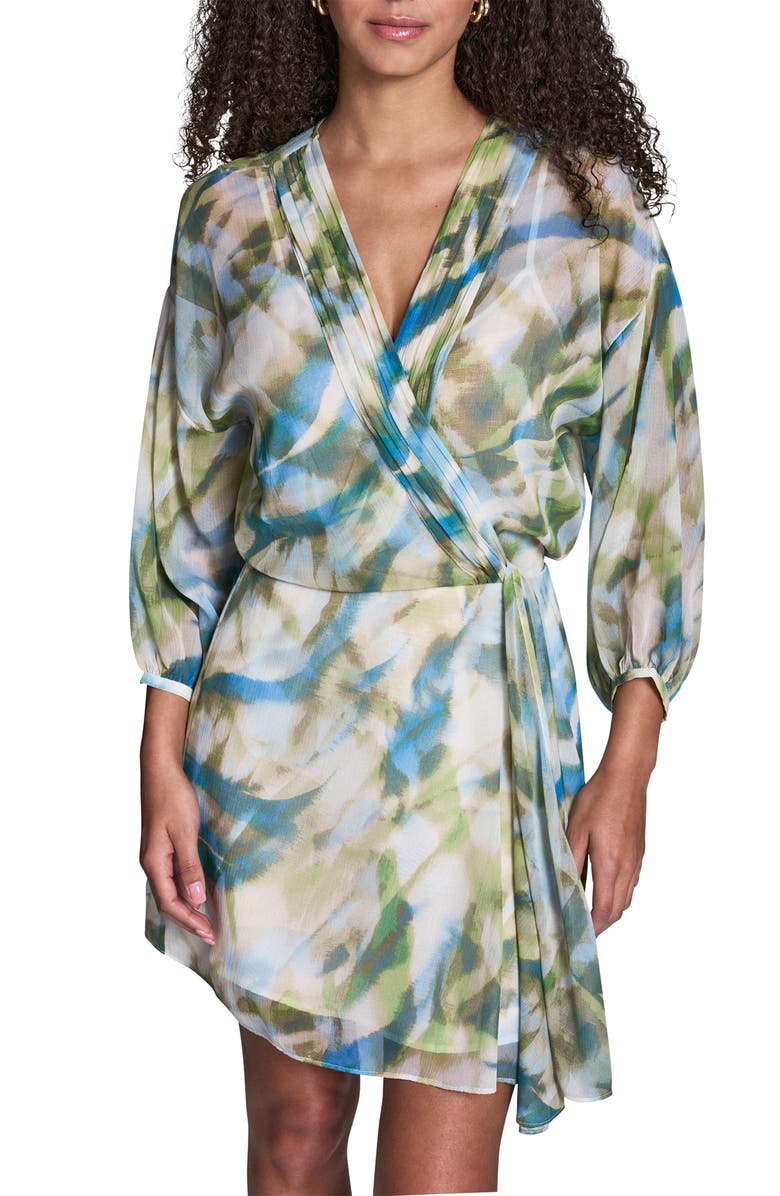 BCBG Faux Wrap Chiffon Dress, Alternate, color, Citrus Twi