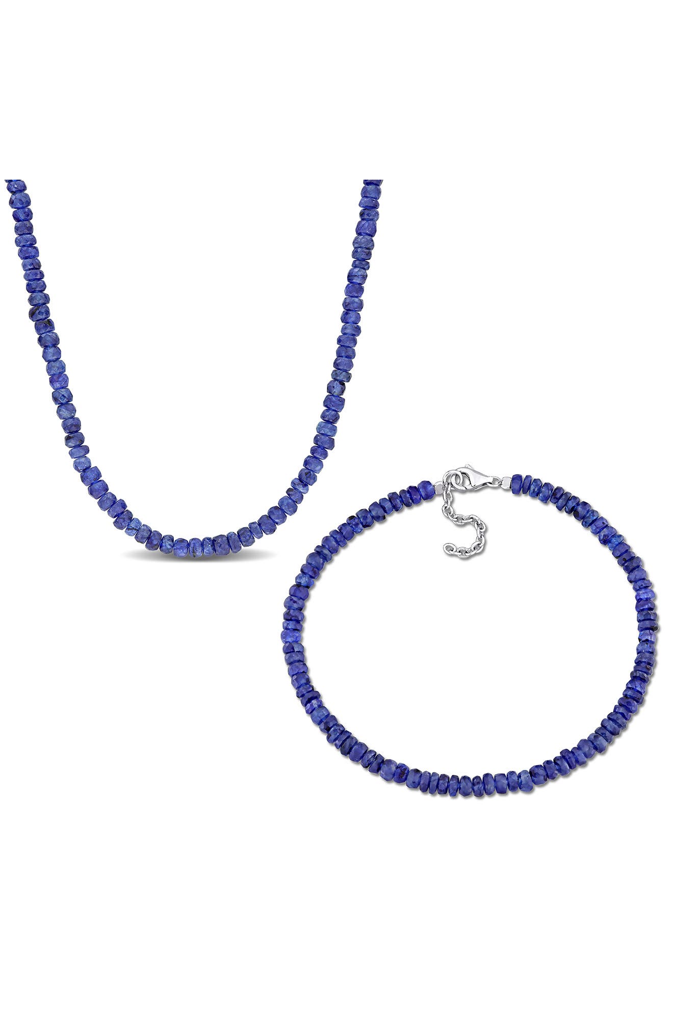 DELMAR Blue Sapphire Stone Beaded Necklace & Bracelet Set