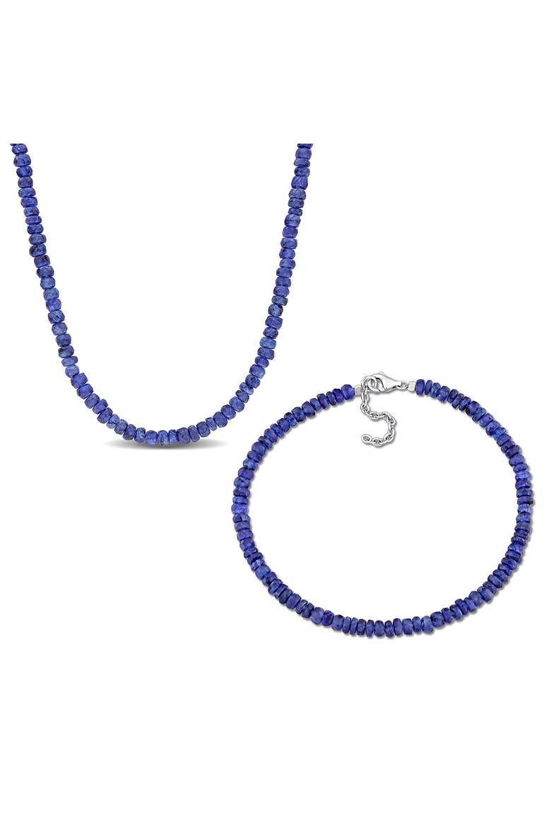 Blue Sapphire Stone Beaded Necklace & Bracelet Set, Main, color, BLUE