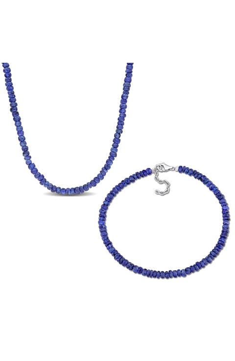 Blue Sapphire Stone Beaded Necklace & Bracelet Set