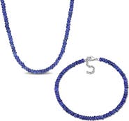 DELMAR Blue Sapphire Stone Beaded Necklace & Bracelet Set