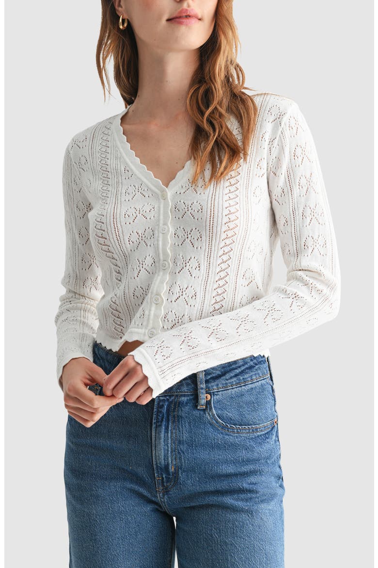 Pointelle Button-Up Cardigan, Main, color, IVORY
