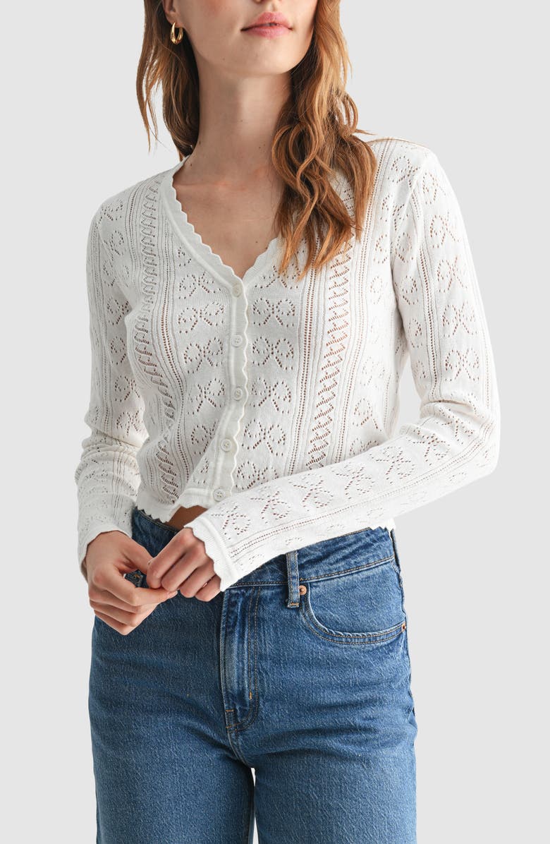 All in Favor Pointelle Button-Up Cardigan, Main, color, Ivory