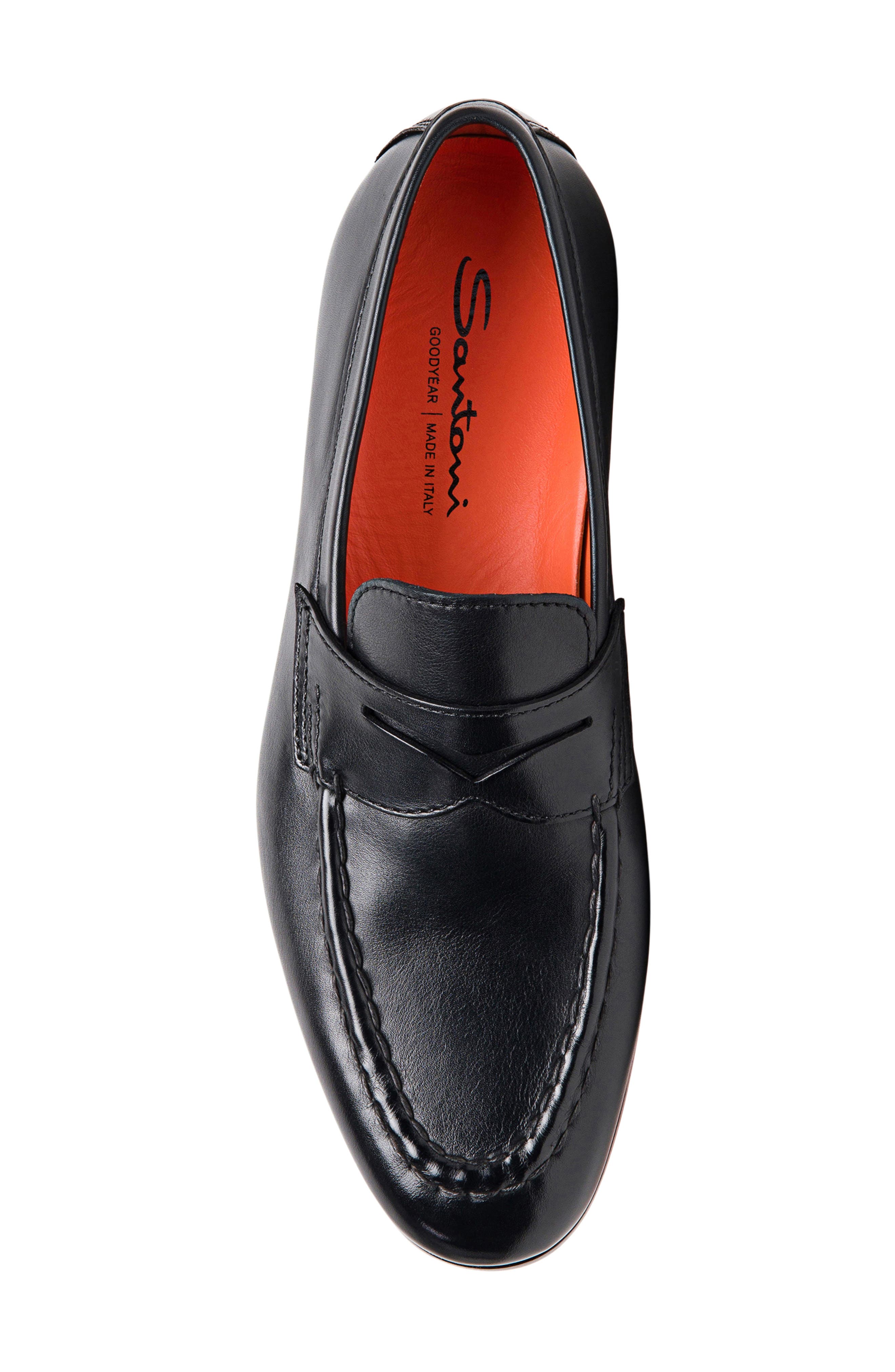 Santoni Door Moc Toe Penny Loafer, Alternate, color, Black