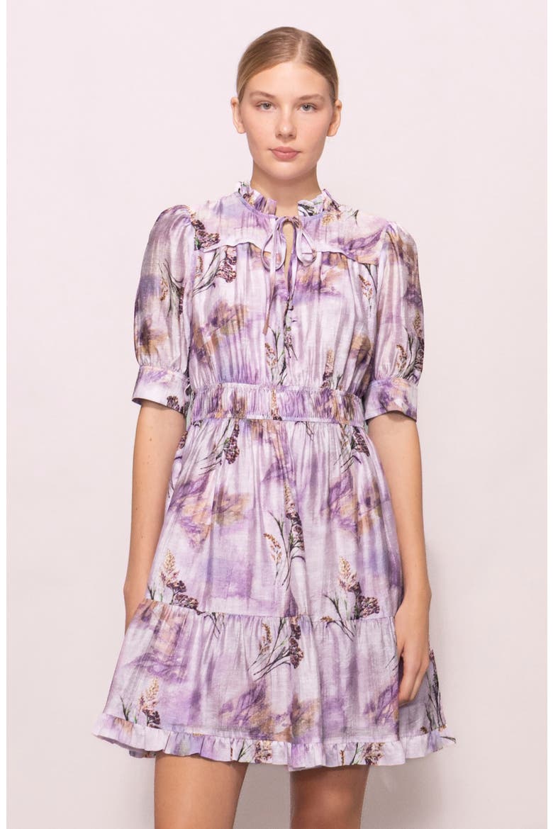 Printed Shirred Dress, Alternate, color, LILAC MULTI